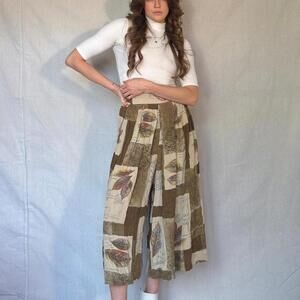 80s Muted Green Leaf Wide Leg Pants